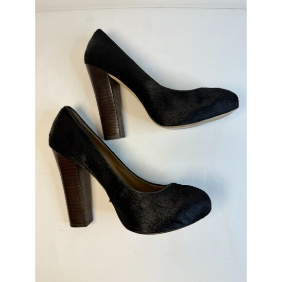 Ann Taylor Pumps Womens Size 7.5M Black Brazilian Calf Hair High Block Heel Shoe - Picture 7 of 15